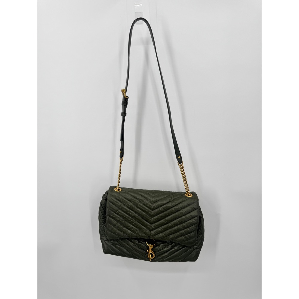 Rebecca Minkoff Edie Flap Shoulder Bag Women Large Olive Green Quilted Nylon